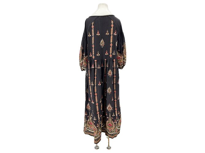Autre Marque Abito maxi in lana nera con ricami Nero - vista 2