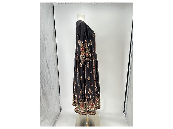 Autre Marque Abito maxi in lana nera con ricami Nero - vista 3