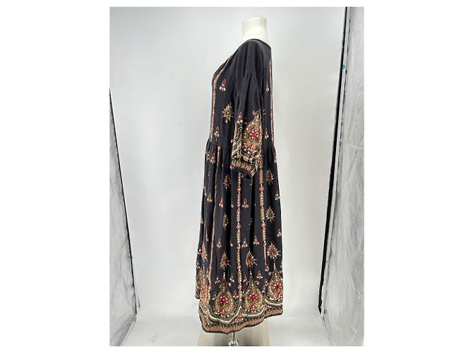 Autre Marque Abito maxi in lana nera con ricami Nero - vista 4