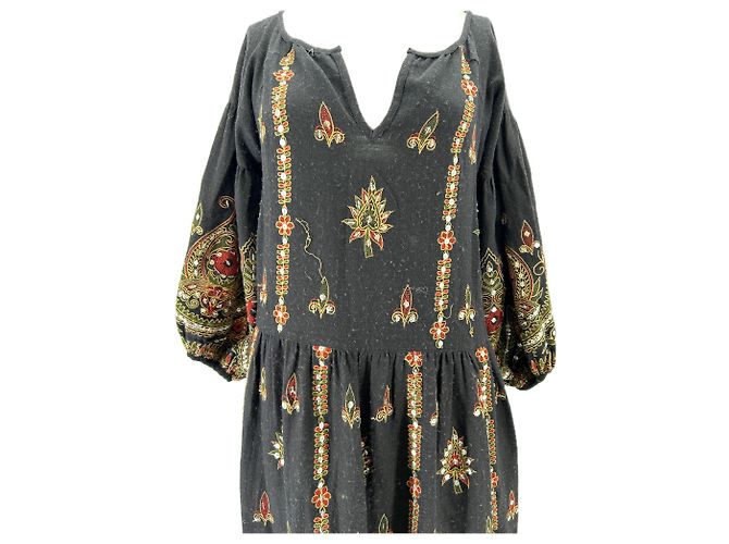 Autre Marque Abito maxi in lana nera con ricami Nero - vista 5