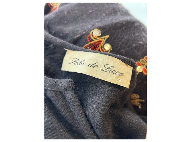Autre Marque Abito maxi in lana nera con ricami Nero - vista 6