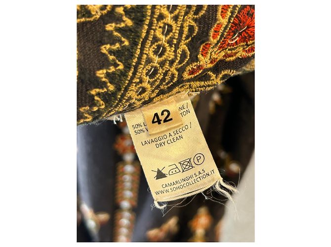 Autre Marque Abito maxi in lana nera con ricami Nero - vista 7