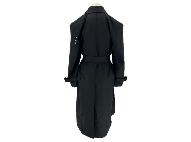 Autre Marque Schwarzer Woll-Trenchcoat mit Gürtel - Ansicht 2