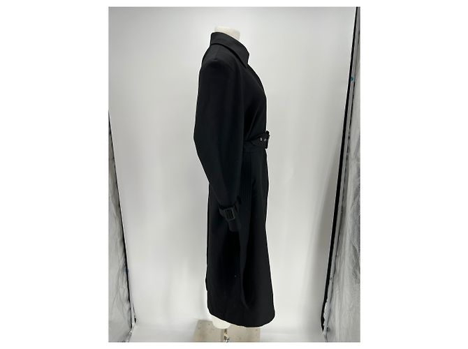 Autre Marque Schwarzer Woll-Trenchcoat mit Gürtel - Ansicht 3