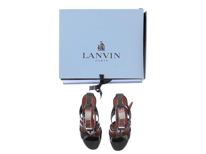 Sandali con piattaforma e tacco Lanvin in pelle verniciata nera Nero - vista 10