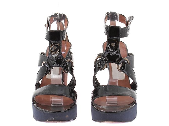 Sandali con piattaforma e tacco Lanvin in pelle verniciata nera Nero - vista 4