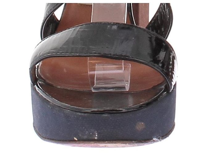 Sandali con piattaforma e tacco Lanvin in pelle verniciata nera Nero - vista 9