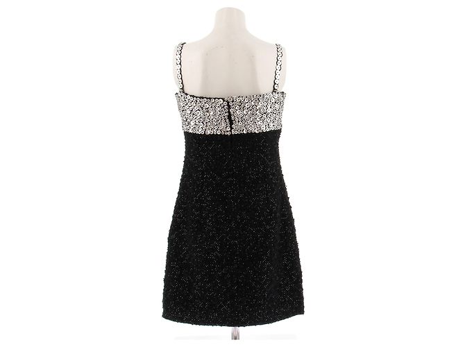 Andrew GN Schwarzes Tweedkleid mit Leder-Einsätzen - Ansicht 2