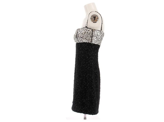 Andrew GN Schwarzes Tweedkleid mit Leder-Einsätzen - Ansicht 3