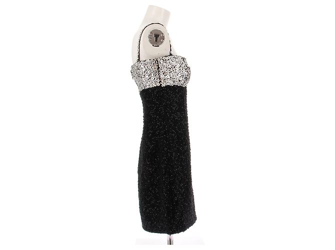 Andrew GN Schwarzes Tweedkleid mit Leder-Einsätzen - Ansicht 4