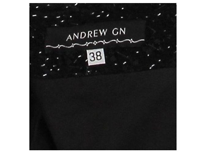 Andrew GN Schwarzes Tweedkleid mit Leder-Einsätzen - Ansicht 5