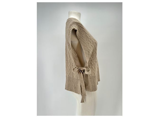 Autre Marque DUPLO Wollpullover beige ärmellos geknotet - Ansicht 3