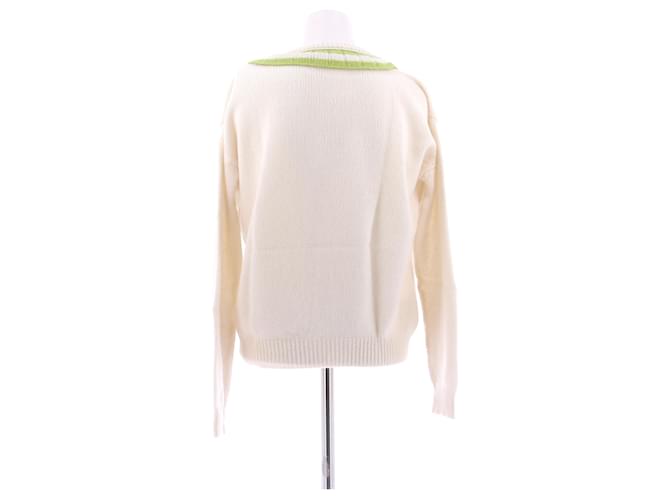 Prada Cremefarbener Pullover mit grünem Kragen aus Kaschmir Beige - Ansicht 2