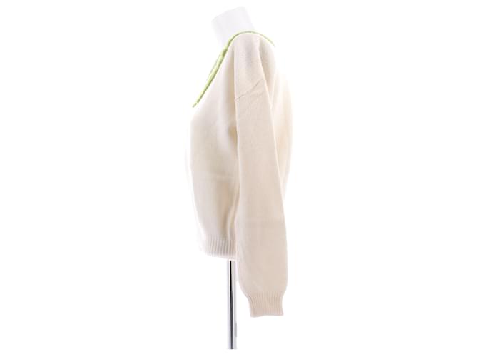 Prada Cremefarbener Pullover mit grünem Kragen aus Kaschmir Beige - Ansicht 4