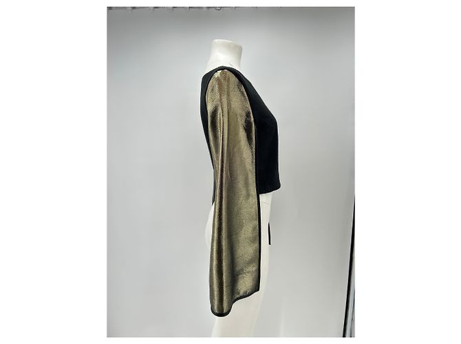 Autre Marque Top negro L'ETIQUETTE con mangas doradas Dorado - vista 3