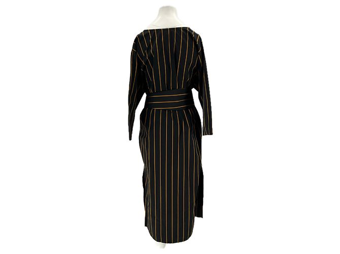Les Prairies de Paris Gestreiftes Maxikleid Schwarz Marineblau - Ansicht 2