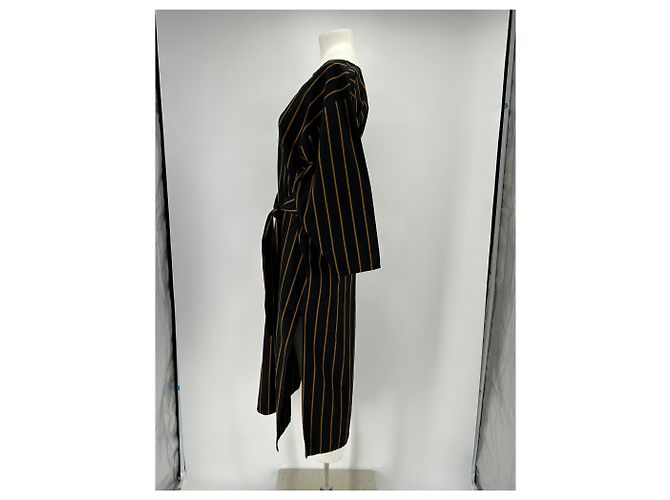 Les Prairies de Paris Gestreiftes Maxikleid Schwarz Marineblau - Ansicht 4