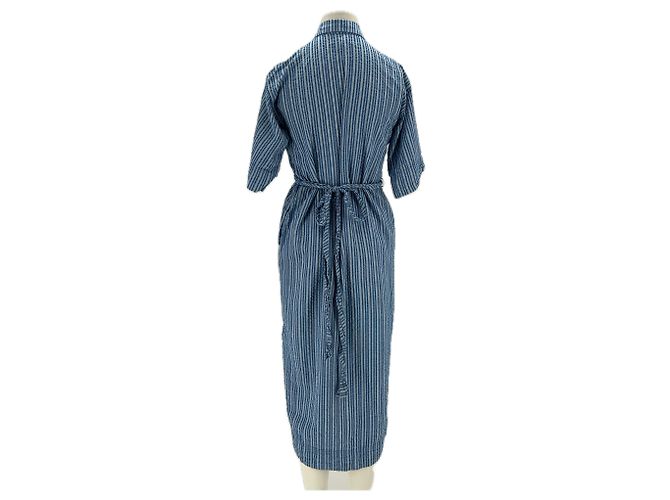 Autre Marque APIECE APART Gestreiftes Midikleid Blau Baumwolle - Ansicht 2