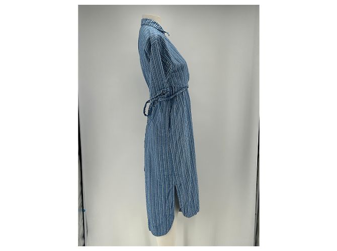 Autre Marque APIECE APART Gestreiftes Midikleid Blau Baumwolle - Ansicht 3