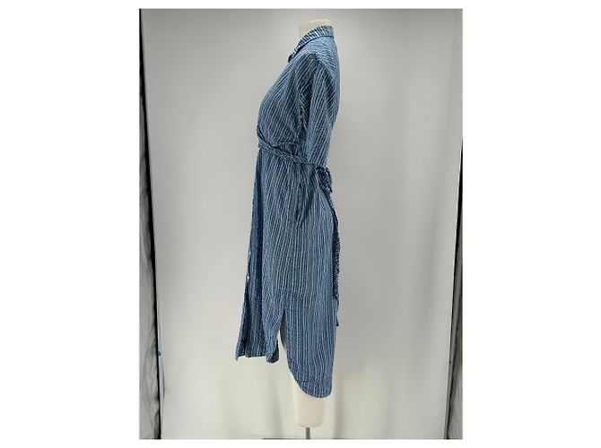 Autre Marque APIECE APART Gestreiftes Midikleid Blau Baumwolle - Ansicht 4