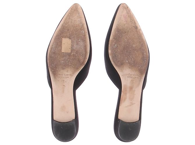 Manolo Blahnik Satin Mules Schwarz mit silberner Strassschnalle - Ansicht 7