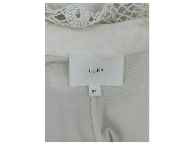Autre Marque CLEA Leinen Maxikleid weiß mit kurzen Ärmeln - Ansicht 3
