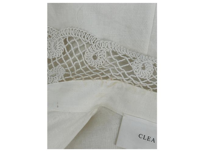 Autre Marque CLEA Leinen Maxikleid weiß mit kurzen Ärmeln - Ansicht 5