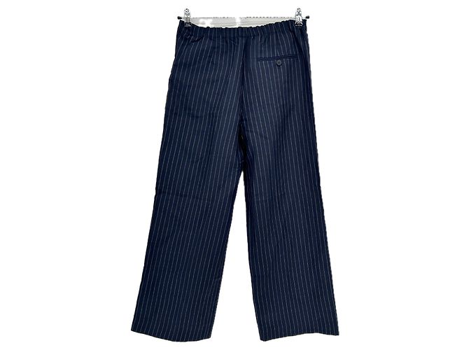 Pantalones Massimo Dutti de mezcla de lino azul marino con rayas - vista 2