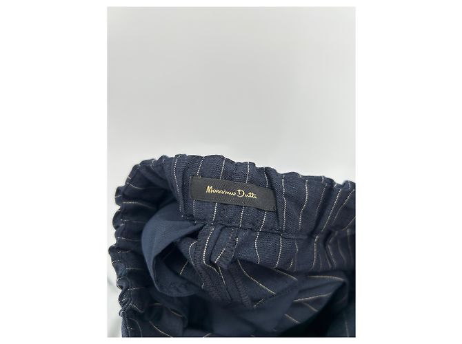 Pantalones Massimo Dutti de mezcla de lino azul marino con rayas - vista 3