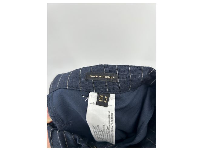 Pantalones Massimo Dutti de mezcla de lino azul marino con rayas - vista 4