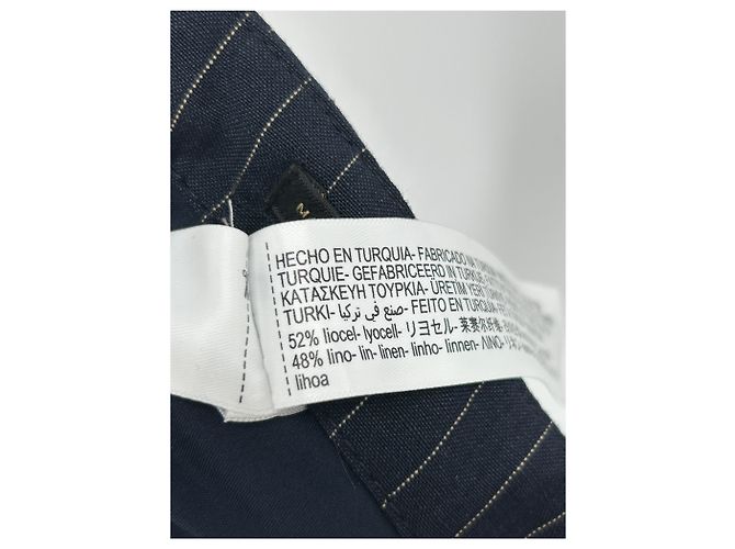 Pantalones Massimo Dutti de mezcla de lino azul marino con rayas - vista 5
