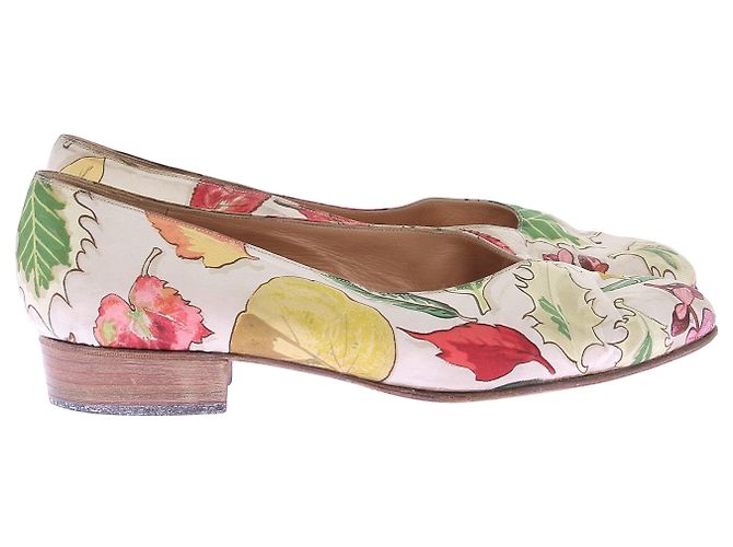 Bailarinas Hermès de lona blanca con estampado de hojas 38 Blanco - vista 2