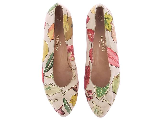 Bailarinas Hermès de lona blanca con estampado de hojas 38 Blanco - vista 6
