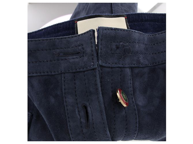 Falda Gucci de lana azul marino con bordado floral - vista 5