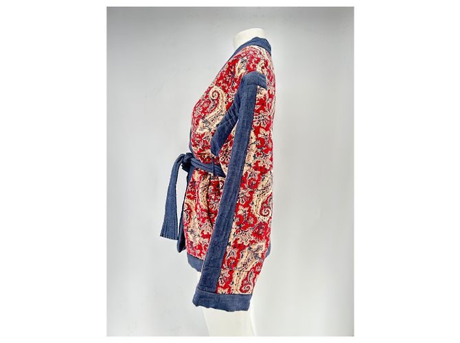 Chaqueta Vanessa Bruno Estampada Roja y Azul con Cinturón - vista 4