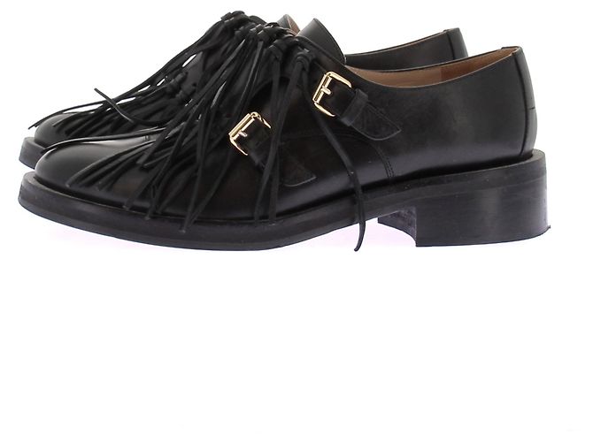 Elie Saab Mocasines de cuero negro con flecos - vista 2