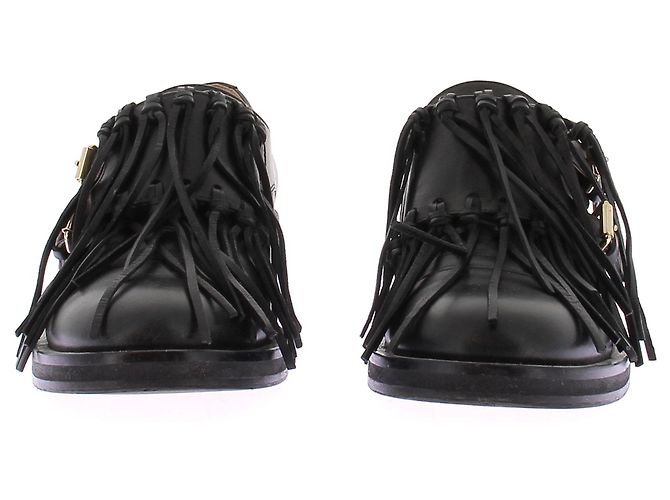 Elie Saab Mocasines de cuero negro con flecos - vista 5