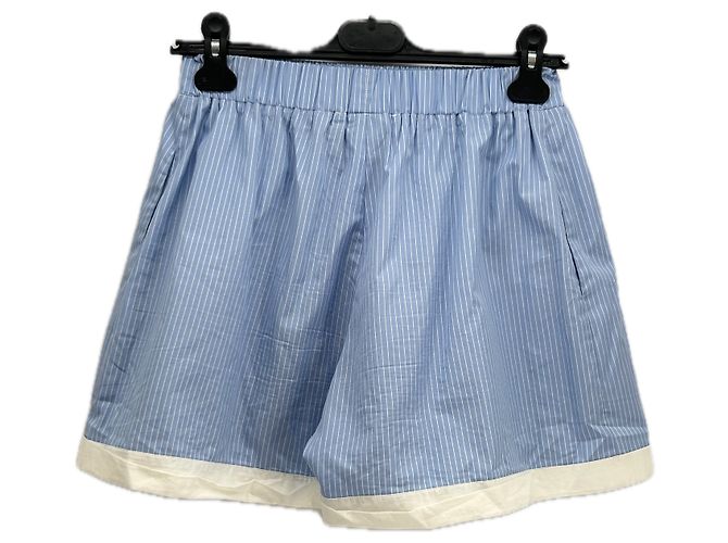 Autre Marque Pantaloncini WOERA blu in cotone a righe bianche - vista 2