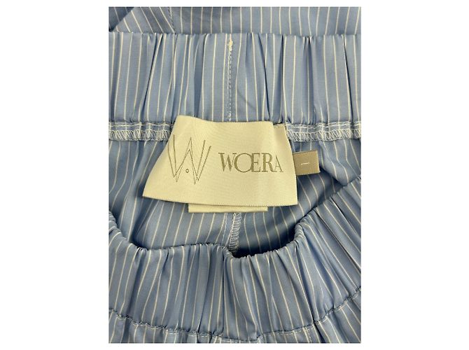 Autre Marque Pantaloncini WOERA blu in cotone a righe bianche - vista 4