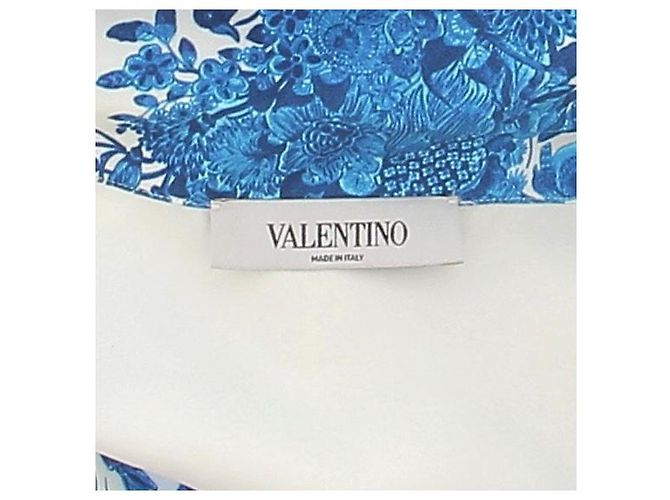 Blazer Valentino Garavani de seda estampado branco e azul com penas - vista 5