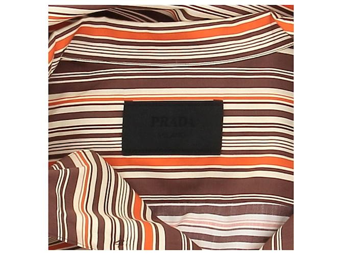 Camicia Prada a righe in misto seta marrone M - vista 5