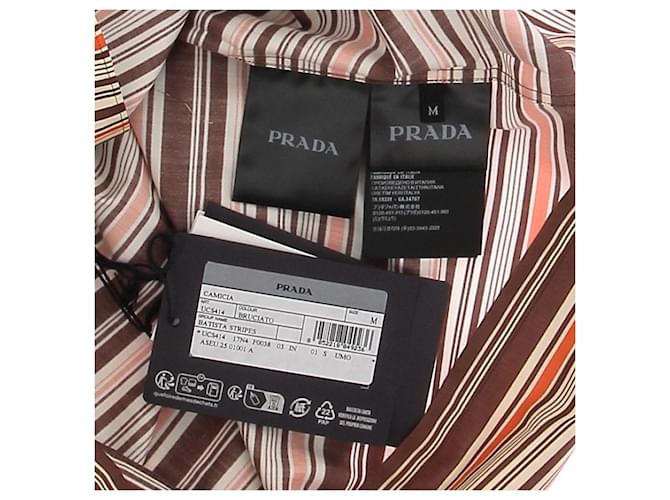 Camicia Prada a righe in misto seta marrone M - vista 6