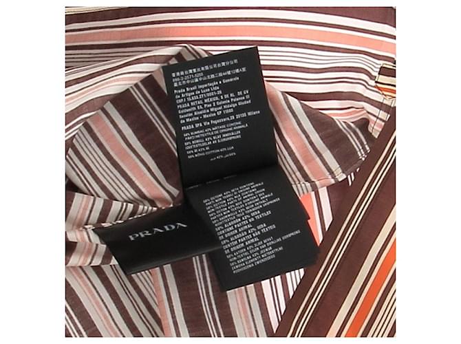 Camicia Prada a righe in misto seta marrone M - vista 7