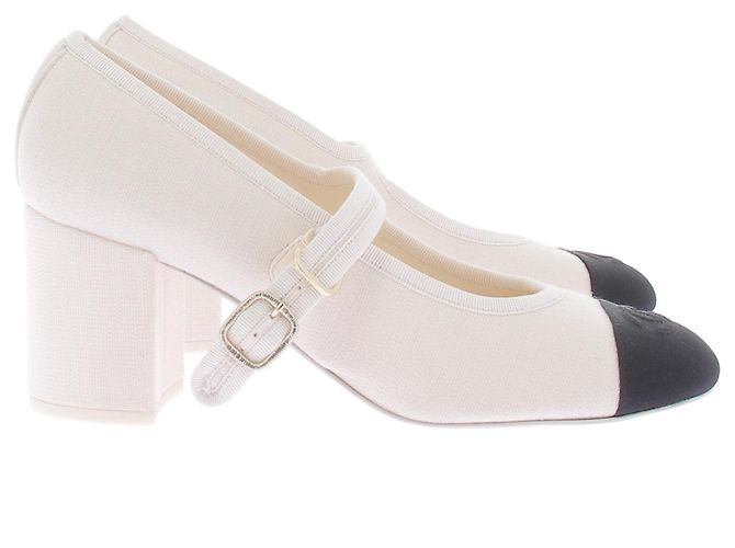 Chanel Mary Janes Canvas CC Logo Weiß - Ansicht 2