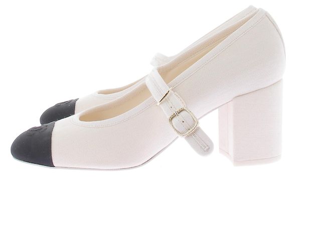 Chanel Mary Janes Canvas CC Logo Weiß - Ansicht 3