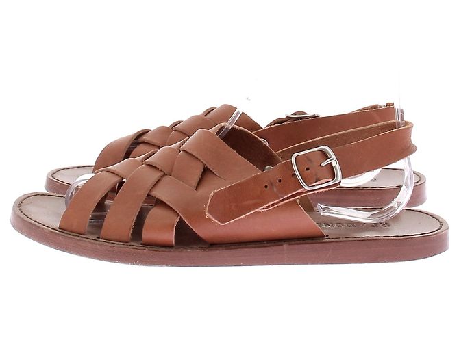 Sandali piatti in pelle marrone Re/Done - vista 3