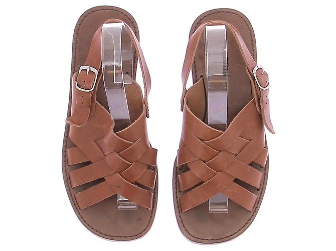 Sandali piatti in pelle marrone Re/Done - vista 6