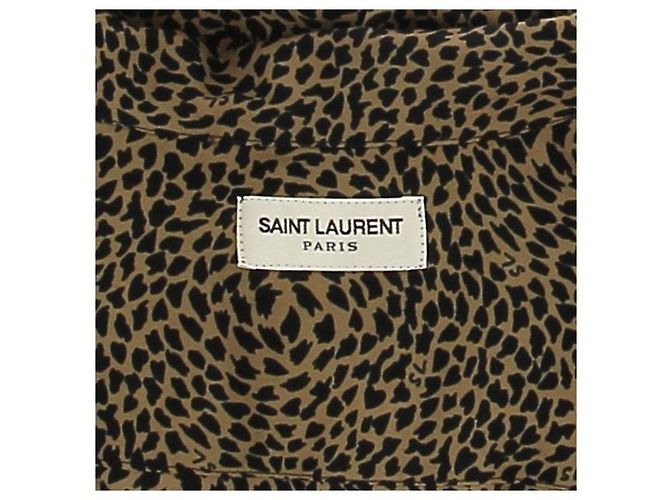 Camicia Saint Laurent con stampa leopardata beige in cotone - vista 5