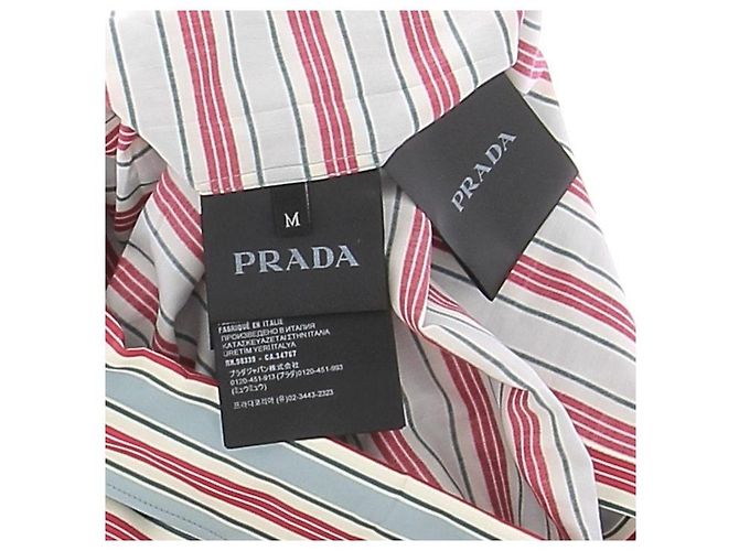 Camicia Prada a righe a maniche corte rossa in cotone Rosso - vista 6