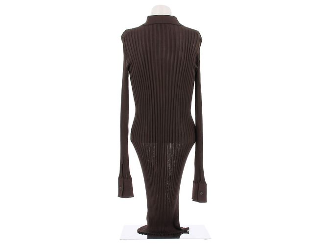 Vestido largo de seda marrón Bottega Veneta con botones Castaño - vista 2